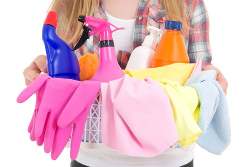 Safe floor cleaning setup with hazard awareness